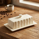 Nucookery Porcelain Butter Dish - Clean Table Design - Ceramic Butter Dishes with Lid for Countertop with Raised Non-Slip Strip - Holds 1 Standard Butter Stick - Easy to Clean & Dishwasher Safe. White