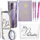 Domensi 6 Pcs It's Dr Actually Gifts for Phd Doctorate Degree Physician 20oz Marble Tumbler Makeup Bag Journal Pen Womens History Month Gift White Coat Ceremony Gifts for Nurse Teacher Doctor, Purple