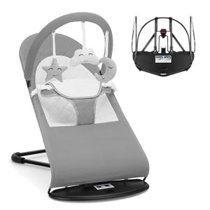 Ergonomic Baby Bouncer Seat - 100% Cotton Fabrics Portable Bouncing Chair with Adjustable Height Positions, Infant Rocker Chair with Hanging Toys-Light Grey