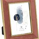 Isaac Jacobs Velvet Picture Frame with Metallic Gold Double Border, Photo Frame, Horizontal & Vertical, Made for Tabletop & Wall Display, for Home and Office (5x7, Terracotta)