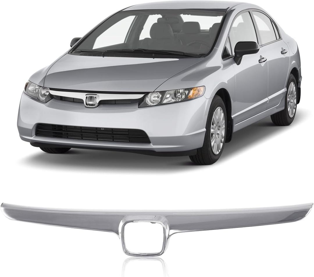 CarPartsDepot Chrome Grille with Emblem Provision Compatible with 2006 2007 2008 HONDA Civic 4 Door Sedan Hybrid HO1200172 71122SNAA00