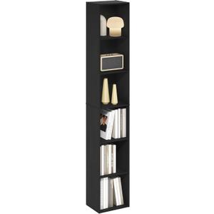 Furinno LUDER Book Shelf, 6-Tier Tall Modern Bookshelf, Bookcase with Open Shelves, 9.3 x 12 x 71, for Living Room, Bedroom, Home Office, Blackwood, 6-tier, 12.1-inch Width
