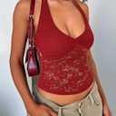 Matunana Women's Lace Halter Tops Going Out V Neck Crop Backless Sleeveless Tank Y2k Cute Sexy Shirt Summer Trendy 2026 (Red, S)