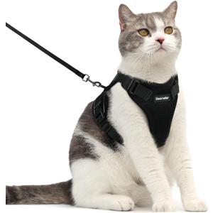 Dooradar Cat Harness and Leash Set, Escape Proof Safe Adjustable Kitten Vest Harnesses for Walking, Easy Control Soft Breathable Mesh Jacket with Reflective Strips for Cats, Black, M