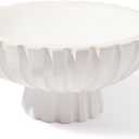DN DECONATION White Wooden Decorative Bowl with Stand, 11.22" Wood Fruit Candy Key Holder Bowl for Centerpiece Home Room Decor Farmhouse Shelf Coffee Table Entryway