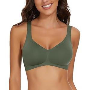 WOWENY Seamless Wireless Bra for Women Support Push Up T-Shirt Bra Comfortable Soft Bralettes No Underwire V Neck Adjustable Padded Everyday Bra(Green, L)
