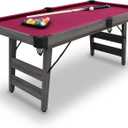 Hathaway Pendleton Portable 6 Foot Pool Table  Space-Saving with Full Set of Billiard Balls, Cues, Chalk and Brush - Foldable Billiard Table with Burgundy Felt, Driftwood Finish