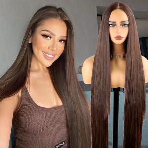 Chocalate Brown 40 Inch Synthetic Lace Front Wig1351 Pre-Plucked Long Straight Lace Front Wigs Synthetic Hair,Heat-Resistant Hd Glueless Wigs 100 cm with 180% Density For Woman (Chocalate Brown)