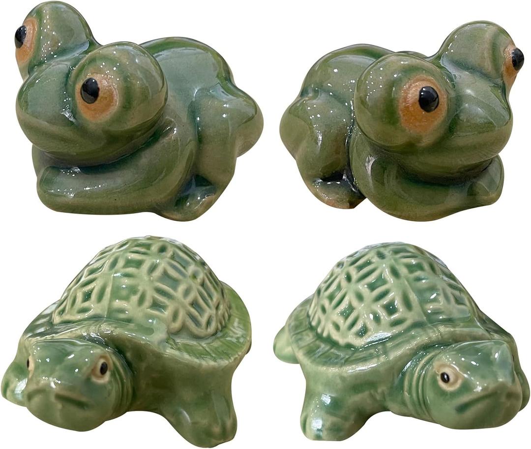 4Pcs Toilet Bolt Caps, Ceramic Toilet Bolt Covers Frog & Turtle Toilet Bolt Covers Decorative, Toilet Floor Bolt Caps for Bathroom Cute Decor