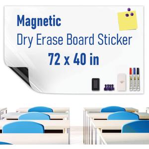Large Magnetic Whiteboard Sticker Dry Erase Board for Wall - Adhesive Backing & No Ghosting 72" x 40" Dry Erase Board for Classroom Office Home Include Starter Kit