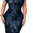 RWJ Plus Size Wedding Guest Dresses for Women 2026 Spring Summer V Neck Floral Bodycon Mesh Evening Cocktail Party Dress, Size 2 XL
