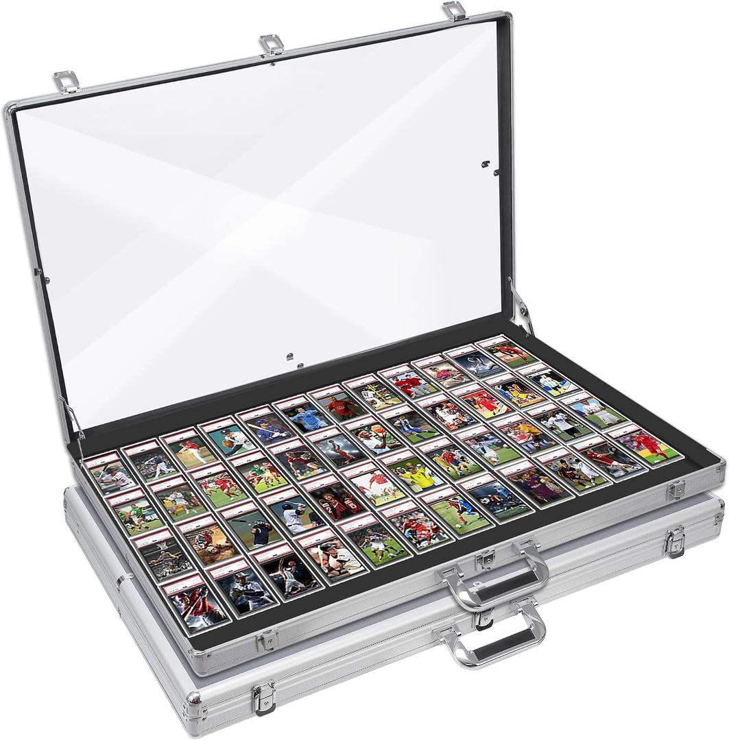 Card Display Case, Aluminum 34" L x 22" W Glass Display Case for Cards, 2-Pack XL Large Tabletop Display Case with Lock, Portable Trade Show Display for Jewelry MTG Cards and Collectible Cards