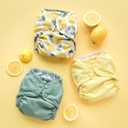 Esembly Cloth Diaper Cover - Reusable Swim Diaper, Waterproof, Breathable - Adjustable Outer Layer Over Absorbent Inner for Blowout Protection - Lemons, Size 1 (7-17lbs)