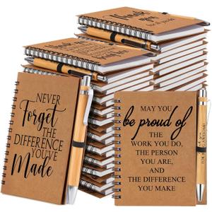 Honoson 30 Sets Spiral Notebooks Sets Employee Appreciation Gifts Bulk Inspirational Journals with Retractable Bamboo Pens Encouragement Notepad Thank You Gifts for Staff Teacher Coworker