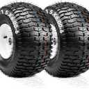 YITAMOTOR 15x6.00-6 Flat Free Lawn Mower Tires & Wheel Assemblies, 4 Ply Pneumatic Front Tires Replacement Fits John Deere, Lawn Tractors, More Riding Mowers | 3" Centered Hub, 3/4" Bearings (2 Pack)