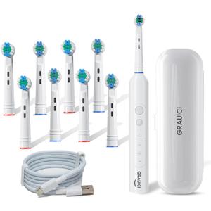 Deep Clean Rechargeable Electric Powered Toothbrush, Rechargeable Electric Toothbrush with 8 Brush Heads,Pressure Sensor to Protect Gums