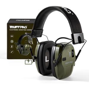 Rechargeable Shooting Ear Protection with Sound Amplification Electronic Earmuffs for Noise Reduction (Green)