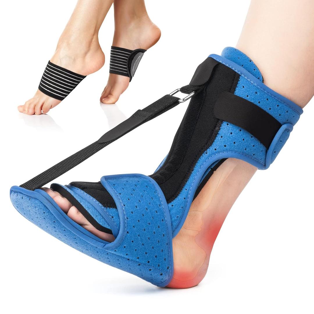 Plantar Fasciitis Night Splint: Adjustable Brace with Arch Support | Dorsal Night Splint for Women Men | Dual Effective Relief Achilles Tendonitis Foot Drop Heel Pain Black-Blue