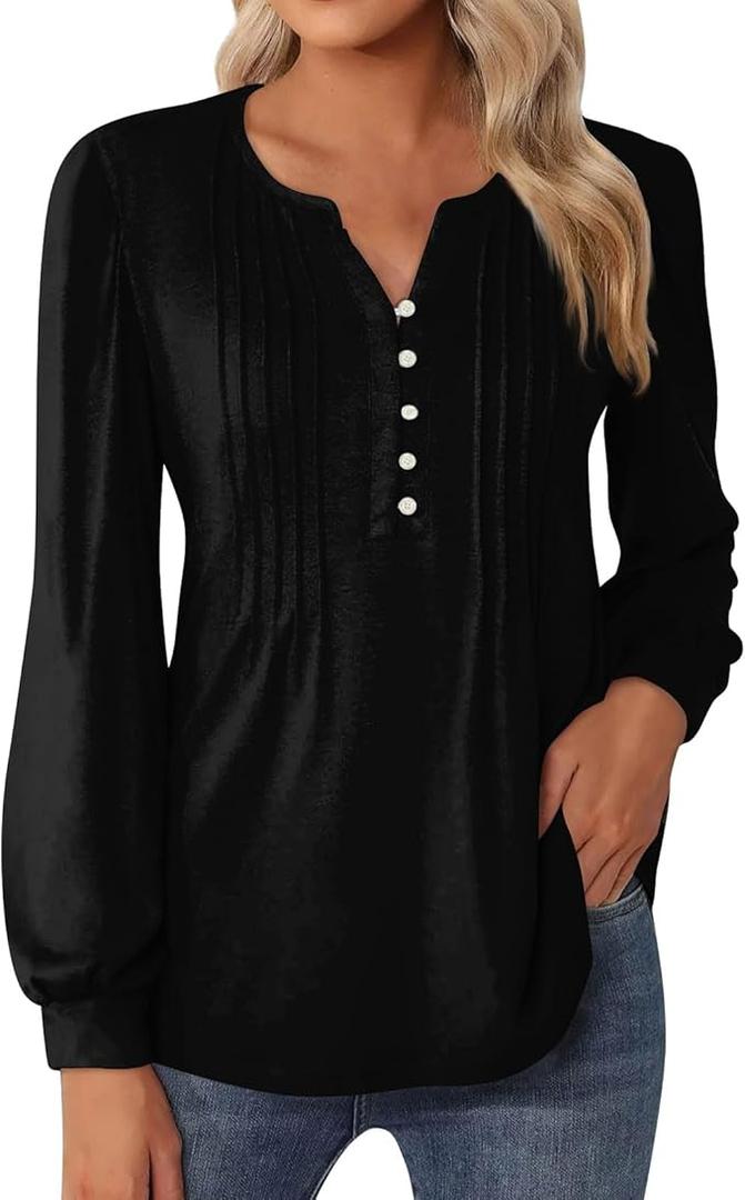 ETCYY Womens Long Sleeve Shirts Fall Tops V Neck Tunic Dressy Casual Loose Business Work Blouses Size L
