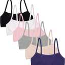 Fruit of the Loom Girls' Cotton Spaghetti Strap Sport Bra (38, Blueberry/Black/Grey/White/Sand/Blush)
