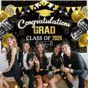 Black and Gold Class of 2026 Graduation Banner, Large Congratulations Graduation Banner Backdrop, Congrats Grad Party Decoration for High School, College, Class of 2026 Celebration Classroom Supplies