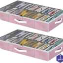 Onlyeasy Large Under Bed Shoe Organizer Container Box, Set of 2, Fit 16 to 32 Pairs of shoes, Underbed Shoes Closet Storage Solution, L37.7x W23.6x H5.9 inch, Cotton-like Pink, MXPUBS16P2