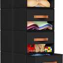 DIMJ Closet Organizers and Storage - Fabric Bins with Drawers for Closet Foldable Clothes Organizers with Clear Window, Stackable Storage Drawers Units for Bedroom, Living Room, Medium 4-Pack, Black