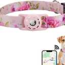 Dog Collar, Compatible with AirTag, Polyester Pet Cat Puppy Collar for Small, Medium, Large, & Extra Large Dogs, Pink Rose, S: 9.8''-15.7'' Neck