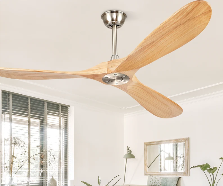 BOOSANT 52" Ceiling Fans without Lights, Solid Wood Ceiling Fan with Remote Control No Light, Modern Ceiling Fan with 3 Blades, Indoor Outdoor Ceiling Fans for Patios, Gazebo(Nature Wood)