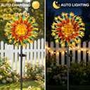 Solar Wind Spinners for Yard Garden - 60.3 Inch 360 Metal Sun Wind Sculptures Outdoor Clearance Kinetic Windmills with Vine String Shining LED Lights for Patio, Lawn Xmas Garden Decoration