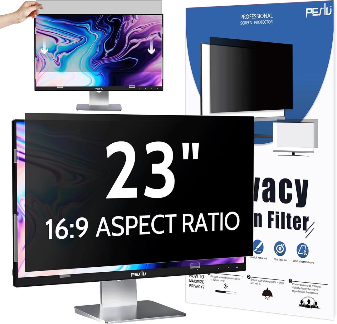 Computer Privacy Screen 23 Inch for 16:9 Widescreen Monitor, Removable 23inch Anti Blue Light Anti Glare Monitor Privacy Filter Shield