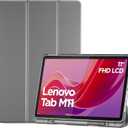 ProCase Smart Case for Lenovo Tab M11/Tab K11 LTE 11" 2024 TB330FU with Pen Holder, Slim Stand Tri-Fold Hard Shell Protective Tablet Cover Translucent Back Case Support Auto Wake/Sleep -Grey