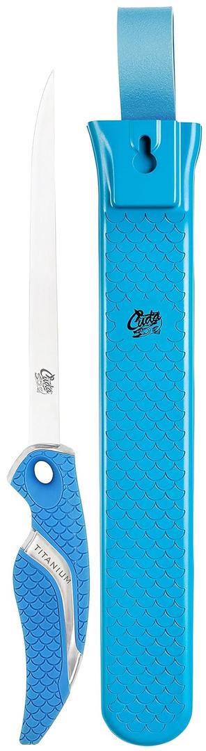 CUDA 7" Freshwater Fillet #18124 Titanium Bonded Corrosion Resistant Stainless Steel Blade Fish Knife with Flex Blade & Non-Slip Grip | Sheath Included