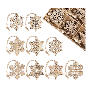 30 pcs Wooden Christmas Tree Snowflake Hanging Ornaments Christmas Decoration Ornament with Hemp Rope