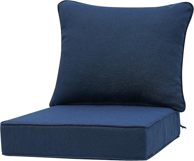 Deep Seat Patio Cushions Set 19 x 19 Inch,Olefin Fabric Outdoor Seat Cushion,Patio Furniture Cushions with Removable Cover,Rain-Proof and Fade Resistant Deep Seat Bottom & Back Cushion,1set, Midnight