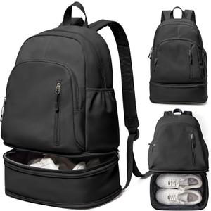 Gym Backpack for Women Men,Cheer bag,Lightweight Gym Bag with Shoe Compartment, Waterproof Sports Backpack with Wet Pocket, Black
