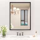 JISOSO Rectangle Bathroom Mirror 28x36 Inch, Matte Black Framed, 4MM Tempered Glass, Anti-Rust, Wall-Mount Vanity Mirror for Bathroom & Bedroom, Hangs Horizontally or Vertically