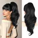 18" Black Ponytail Extension Clip In Pony Tails Hair Extensions Ponytail Clip On Ponytails for Women Claw Clip Hair Pieces for Women,Long Wavy Ponytails Extensions for Daily Use