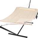 SUNCREAT Two Person Hammock with 12ft Stand Included, Max 475lbs Capacity, Heavy Duty Free Standing Hammock, Beige