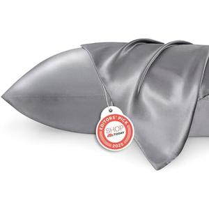 Bedsure Satin Pillowcases, Similar to Silk Pillowcase 2 Pack,Cooling Pillow Case for Sleeping Women with Envelope Closure, Gifts for Women Men, Dark Grey, Queen Size, 20x30 Inches, 2pcs