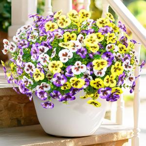 2 x MARTINE MALL 8 Bundles Look Real Artificial Flowers for Outdoors, Realistic Fake Outdoor Flowers, UV Resistant Silk Pansy Flowers for Outside Faux Flower Plants for Outdoor Porch Garden, Mixed Colors