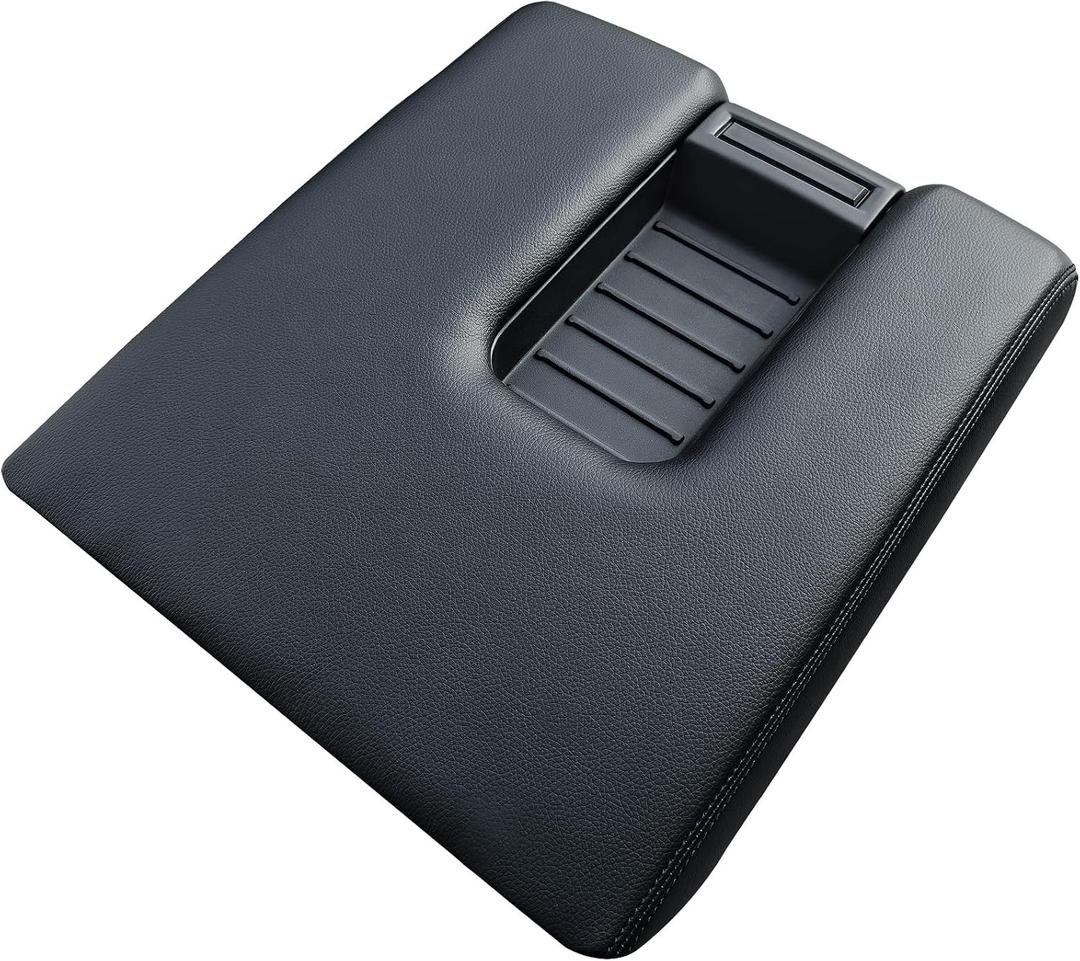 Center Console Lid Compatible with Toyota Tundra 2014 2015 2016 2017 2018 2019 2020 Leather Material (Black)