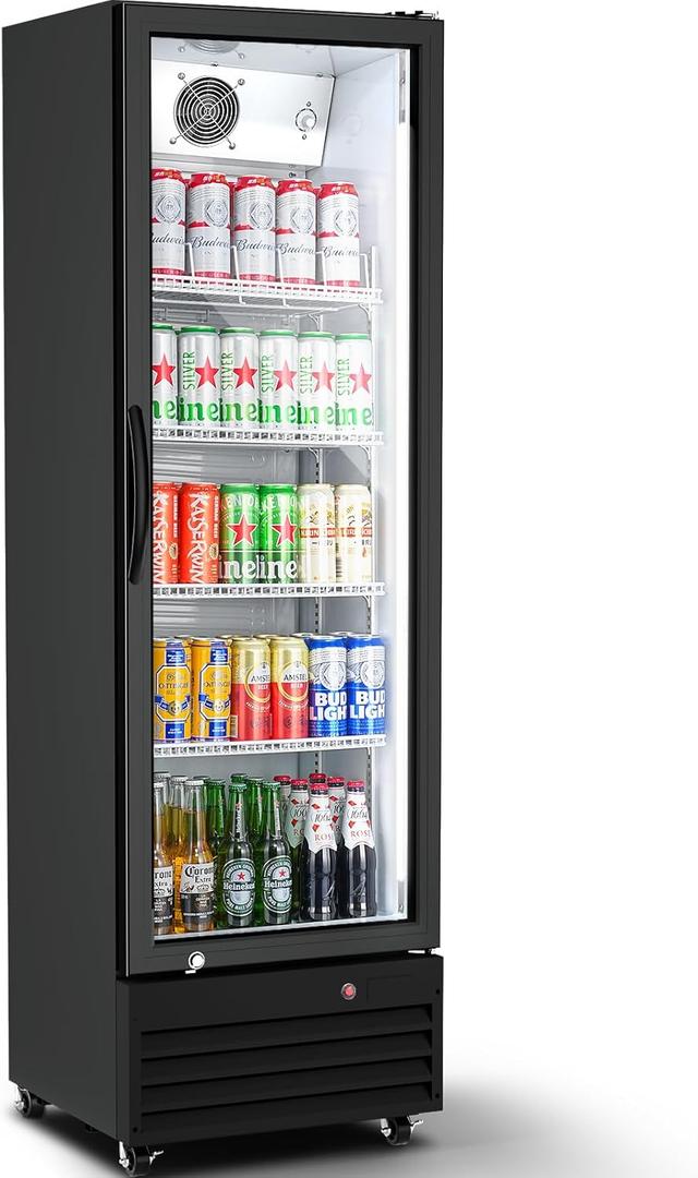 BODEGACOOLER Commercial Beverage Refrigerator with Glass Door,12.5 Cu.Ft Display Merchandiser Drink Refrigerator,Upright Commercial Bar Fridge,Display Drink Cooler,Soft LED Light,Romovable Shelves