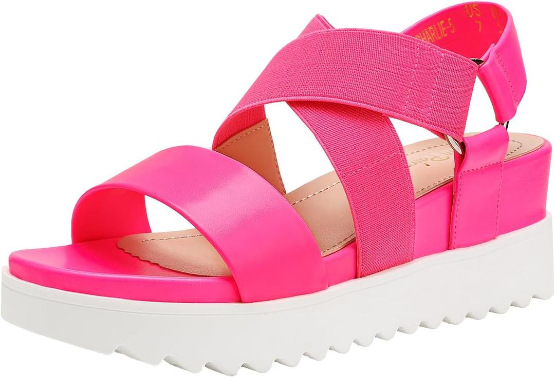 DREAM PAIRS Womens Open Toe Ankle Strap Platform Wedge Sandals (8.5, Neon/Pink)