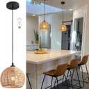 Mini Hemp Rope Woven Pendant Light Woven Light Fixture Boho Chandelier Light Fixture Wicker Pendant Light Rattan Light Pendant Dome Wicker Chandelier for Bedroom Kitchen Island(Bulb Incl.)