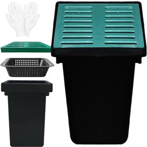 18x18x24 in Large Catch Basin for Drainage with Debris Basket,Catch Basin with Fiber Glass Grate,French Drain Catch Basin Without pre drilled Holes are Suitable for courtyards, downspouts, lawns