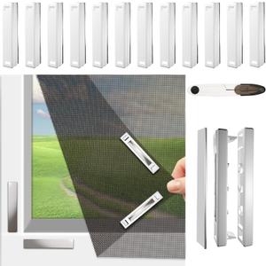 Magnetic Window Screen, Adjustable DIY Window Net Max 59 x 51 with Innovative Magnetic Fastener, Fiberglass Fine Mesh, Window Mesh with 12 Magnets, Mosquito Window Screens for House Windows