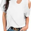 CNFUFEN Womens Leopard Print Cute Tshirts Fashion Knotted Blouse Off-Shoulder Short Sleeve Top (Large, 1-white)