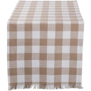 DII Heavyweight Fringed Check Tabletop Collection, Table Runner, 14x108, Stone Brown