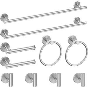 Newfun 10-Pieces Bathroom Hardware Set, Includes 24 Inch Towel Racks for Bathroom Wall Mounted, Toilet Paper Holder, Towel Hooks for Bathrooms, Towel Rings for Bathroom Wall (Brushed Nickel)